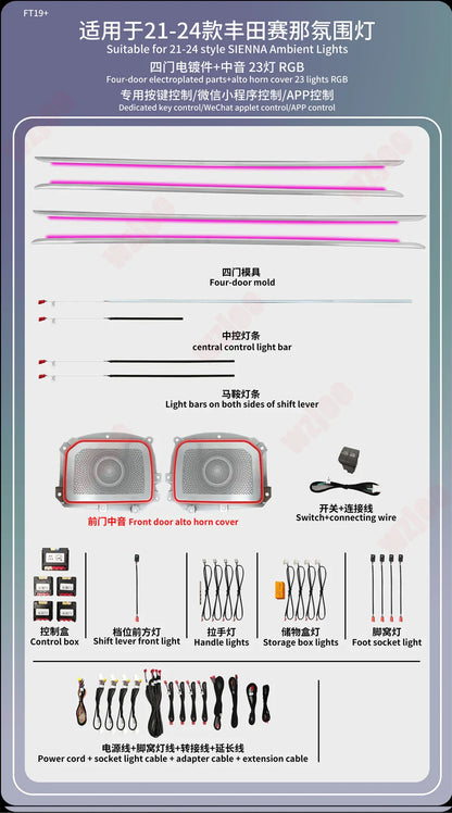Car Ambient Light Fit for Toyota Sienna 2021-2024 Active Flow Led Car Rear Door Outline Light Lamp 64 Colors Ambient Light