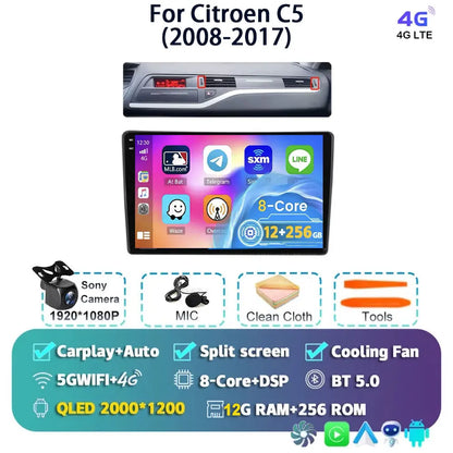 Android 14 Carplay Auto Car Radio Multimedia Player For Citroen C5 2008 2009 2010-2017 Autoradio Stereo DSP GPS 2din Head Unit
