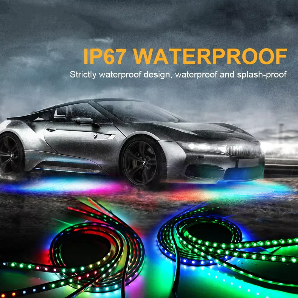 Car Flexible Strip Light Led Flow Light Colorful Chassis Ambient Light Car Underglow Atmosphere Lamp Waterproof RGB App Control