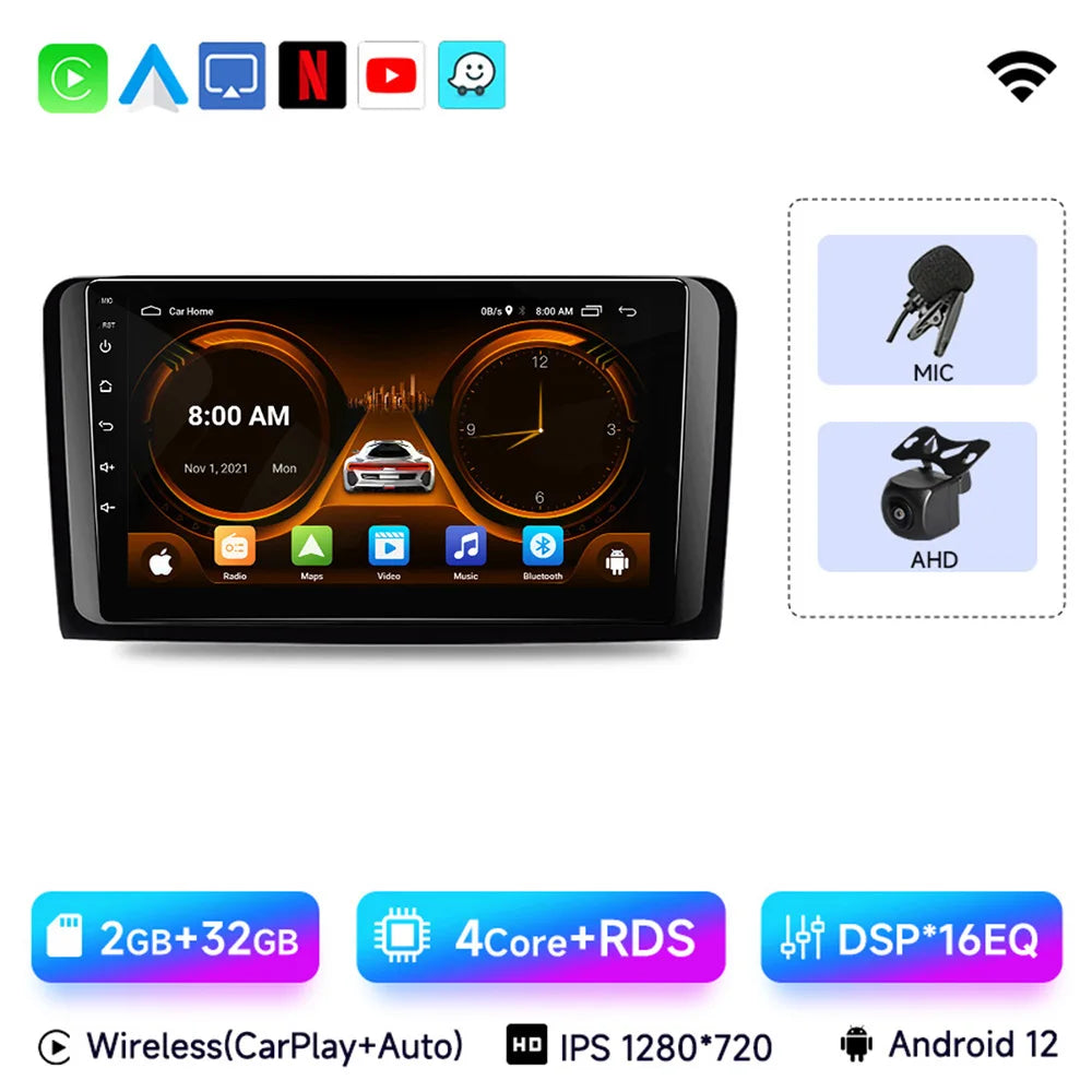 JIUYIN  Android 13 Car Radio For Mercedes Benz M-Class W164 GL-Class X164 ML GL 2005-2012 wireless CarPlay Android Auto 2din DVD