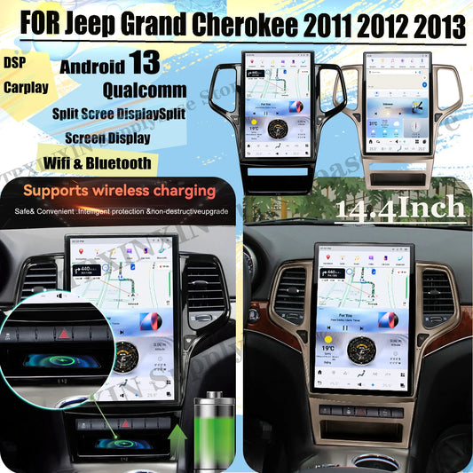 14.4 Inch Screen Qualcomm Android Auto CD Player Head Unit For Jeep Grand Cherokee 2011 2012 2013 GPS Navigation Radio Receiver