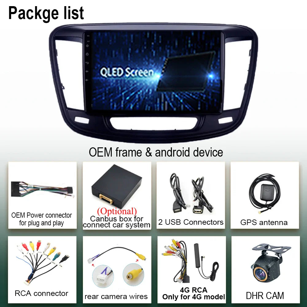 Auto Stereo Android 14 For Chrysler 200 200C 200S 2015 - 2019 Car Radio Navigation GPS Touch QLED Screen DVD Video Player DSP BT