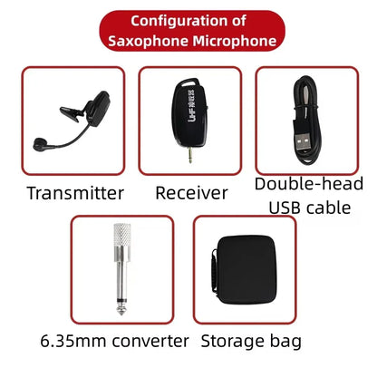 UHF 2.4G Professional Wireless Instrument Microphone for Saxophone Trumpet Sax Wireless Receiver Transmitter 50M Range Plug