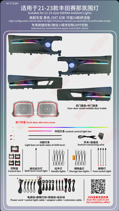 Car Ambient Light Fit for Toyota Sienna 2021-2024 Active Flow Led Car Rear Door Outline Light Lamp 64 Colors Ambient Light