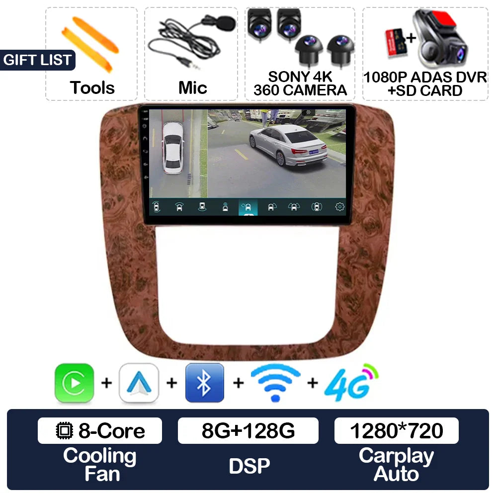 Android 15 Carplay Auto Car Radio For GMC Yukon Chevrolet Tahoe Suburban 2008 - 2012 Multimedia Stereo Video Player NAVI GPS 4G