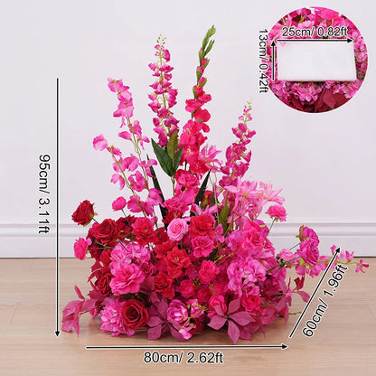 Hot Pink Rose Palm Orchid Aisle Floral Arrangement Wedding Backdrop KT Board Decor Hang Flower Row Banquet Window Display H8919