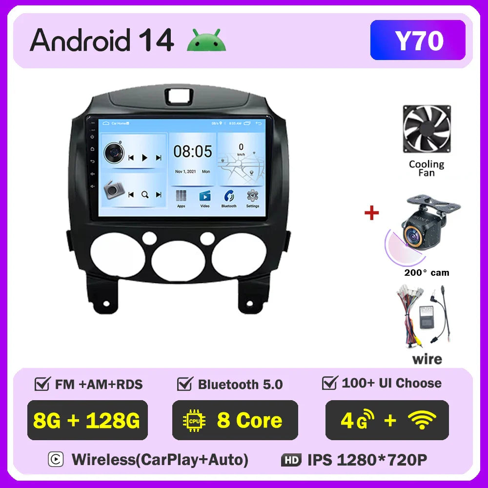 Android 14 Car For MAZDA 2 Mazda2 2007 2008 2009 2010 2011 2012 2013 2014 GPS Navi No 2 din Autoradio Car Android Radio Screen