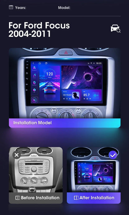 9" Car Radio For Ford Focus 2004 2005 2006 2007 2008 2009 2010 2011 Android12 Multimidia Video Player Head Unit wireless Carplay