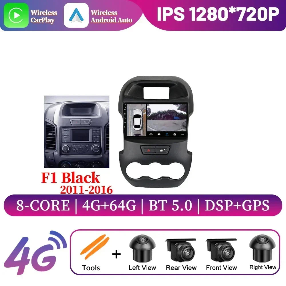 Android 14 For Ford Ranger 3 2011-2015 Car Radio Multimedia Navigation 4G GPS Bluetooth Wireless Carplay Head Unit Screen Stereo