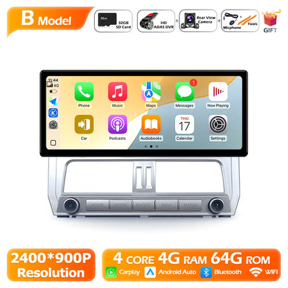 2400*900P 12.3 Inch For Toyota Prado 2018 Car Multimedia Plyaer Stere Radio WIFI Android Auto Carplay Bluetooth 4G DSP RDS