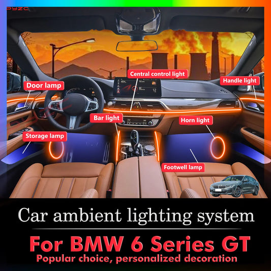 For BMW 6 Series RGB 64 Colors LED Car Interior Ambient Light Smart Remote Control Rainbow Acrylic Strip Set