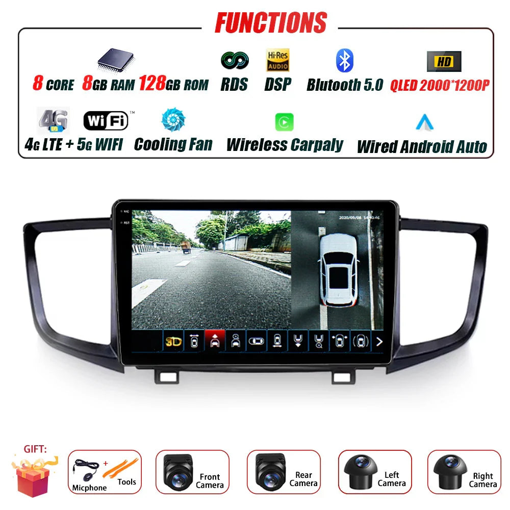 Car Radio Carplay For Honda Pilot 2016 - 2019 GPS Navigation Android Auto Stereo Multimedia Player 5G Wifi Screen BT RDS