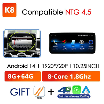 Android 14 Car Multimedia Player For Mercedes Benz W176 C117 X156 W463 2012-2018 GPS Touch Screen Navi Video Stereo WIFI Carplay