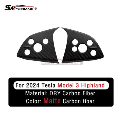 Real Forged Carbon Fiber Steering Wheel Trim Cover Car Interior Accessories For 2024 Tesla Model 3 Highland