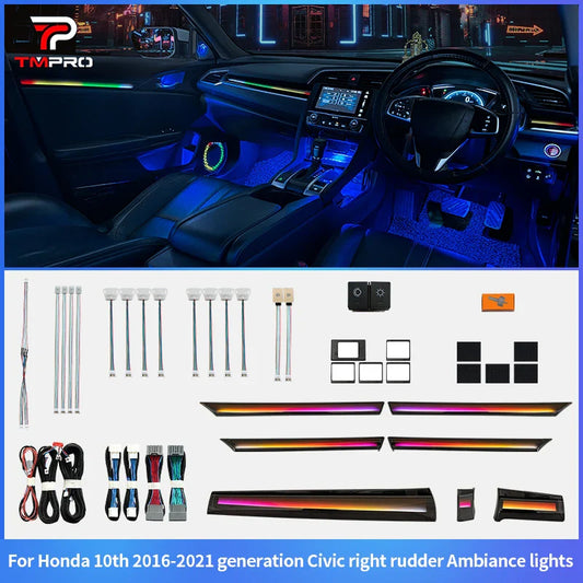 TMPRO 64 Colors LED Safety assistance systems Ambient Lighting For Honda Civic 2016-2021 Right hand rudder Interior Decoration