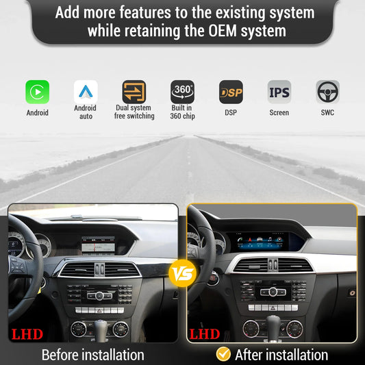 8.8 inch Android 14 For Mercedes Benz C Class W204 S204 2011-2015 Car Radio BT Carplay Qualcomm Snapdragon 680 Head Unit Screen