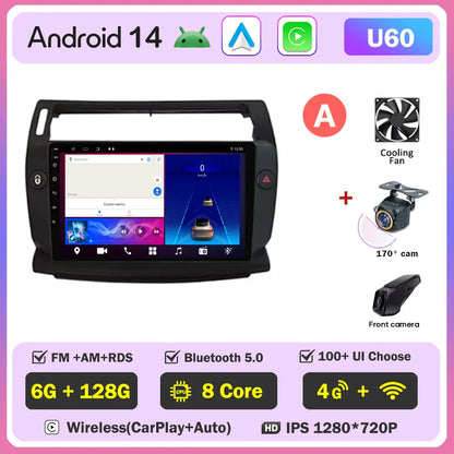 Android 14 For Citroen C4 C-Triomphe Quatre 2004-2014 Car Radio Multimedia Video Player GPS 2Din Android Carplay Stereo DVD 4G