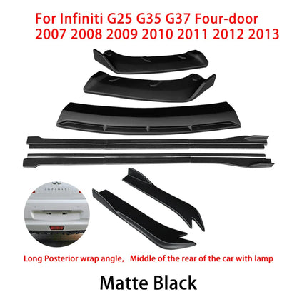 For Infiniti G25 G35 G37 Sedan 2007-2013 Car Front Bumper Splitter Diffuser Lip Protector Spoiler Side Skirts Rear Wrap Angle