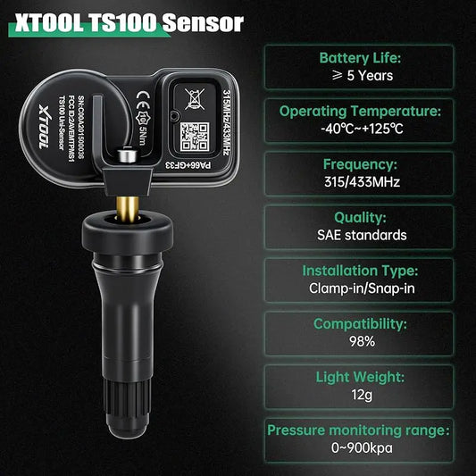 XTOOL TS100 TPMS Sensor Rubber Version 433MHZ & 315MHZ Tire Pressure Sensor Monitor Tester Tools Work With XTOOL TP150 IP819TP
