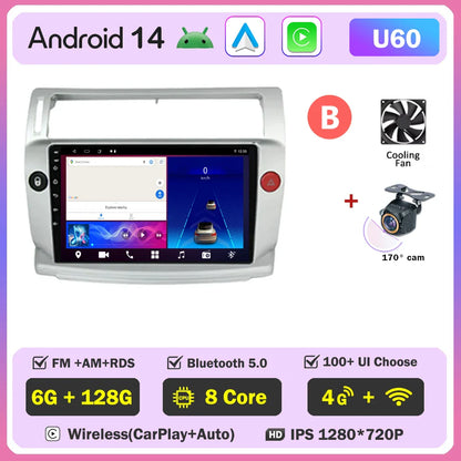Android 14 For Citroen C4 C-Triomphe Quatre 2004-2014 Car Radio Multimedia Video Player GPS 2Din Android Carplay Stereo DVD 4G