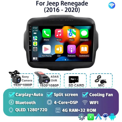 Android 14 For Jeep Renegade 2016 - 2020 2K QLED Android Car Radio Multimedia Video Player GPS AI Voice CarPlay 4G Stereo