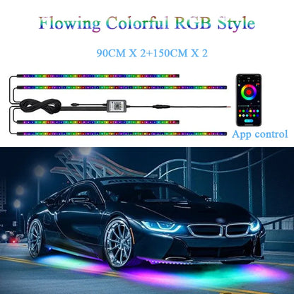 Car Flexible Strip Light Led Flow Light Colorful Chassis Ambient Light Car Underglow Atmosphere Lamp Waterproof RGB App Control