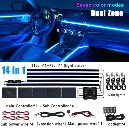 6/10/14/18/22 in 1 Led Car Hidden Ambient Light Symphony RGB 64 Color Bluetooth APP Interior Acrylic Matt Black Strip Backlight