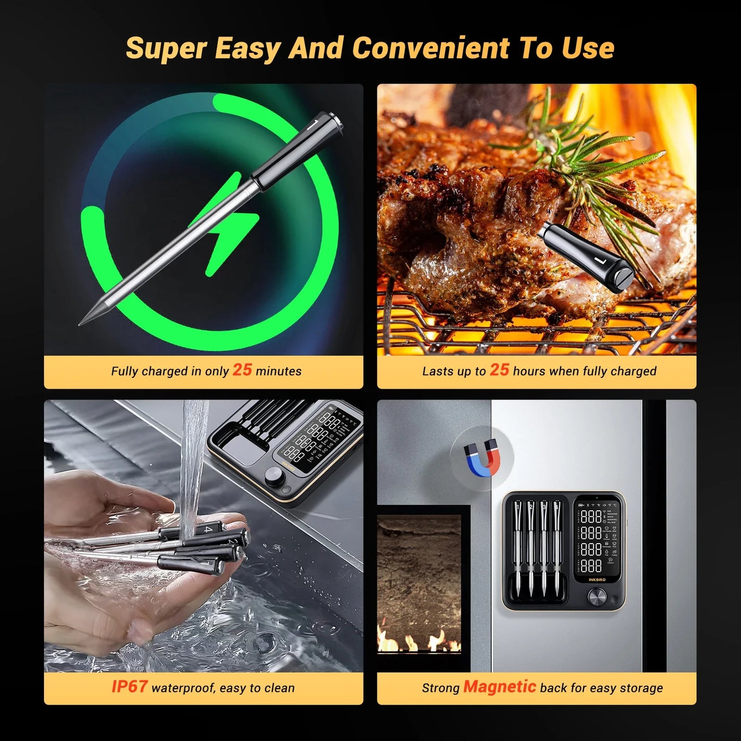 INKBIRD Three-Mode Wireless Meat Thermometer INT-14-BW Smart WiFi Bluetooth Food Thermometer IP67&4 Probes for BBQ, Grill, Oven power tools