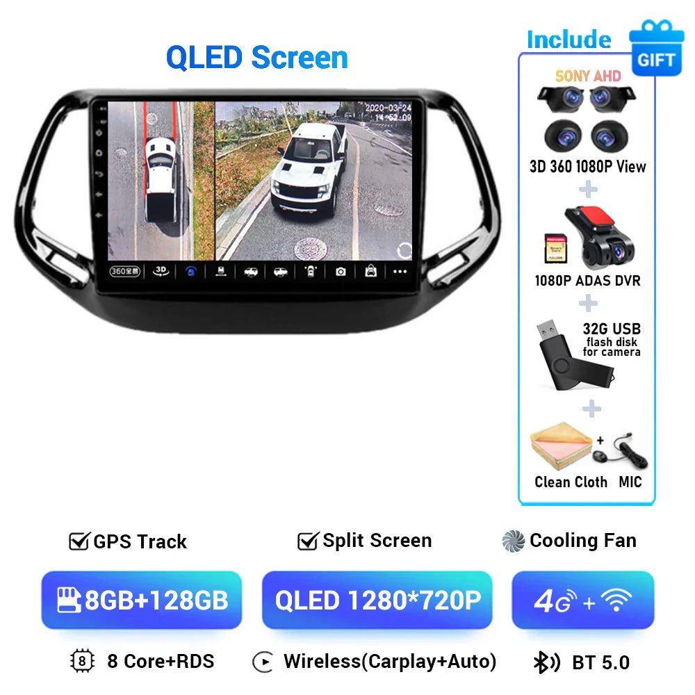 Android 15 CarPlay Auto WIFI+4G For Jeep Compass 2 MP 2016 2017 2018 2019 Car Radio Multimedia Video Player GPS Autoradio Stereo