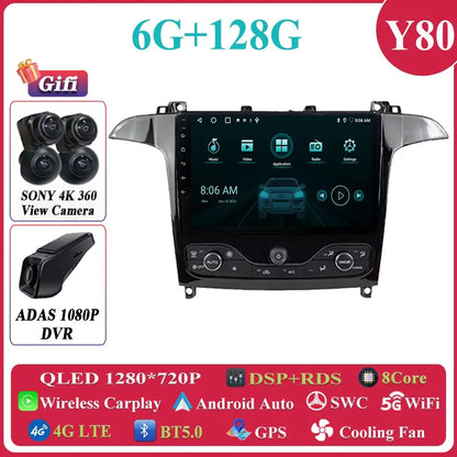 Android 14 Car Multimedia Video Player For Ford S Max S-MAX 2006 - 2015 For Ford Galaxy 2014 Car Radio Stereo Navigation GPS DVD