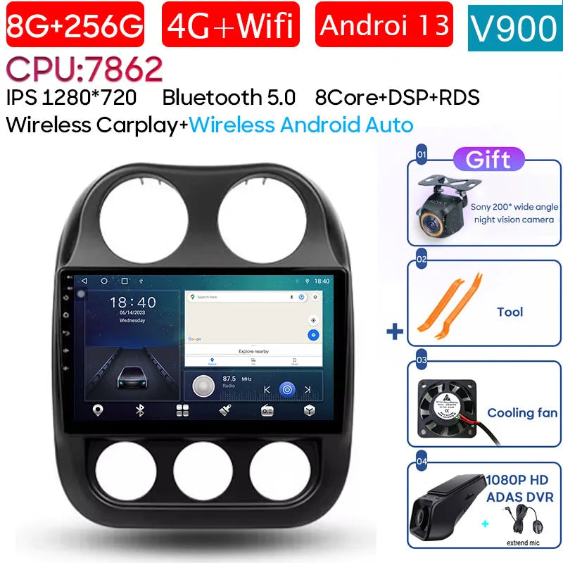 Car Android 14 For Jeep Compass Patriot 2010 - 2017 Auto Radio Multimedia Player Autoradio Stereo GPS Navigation Carplay No 2din