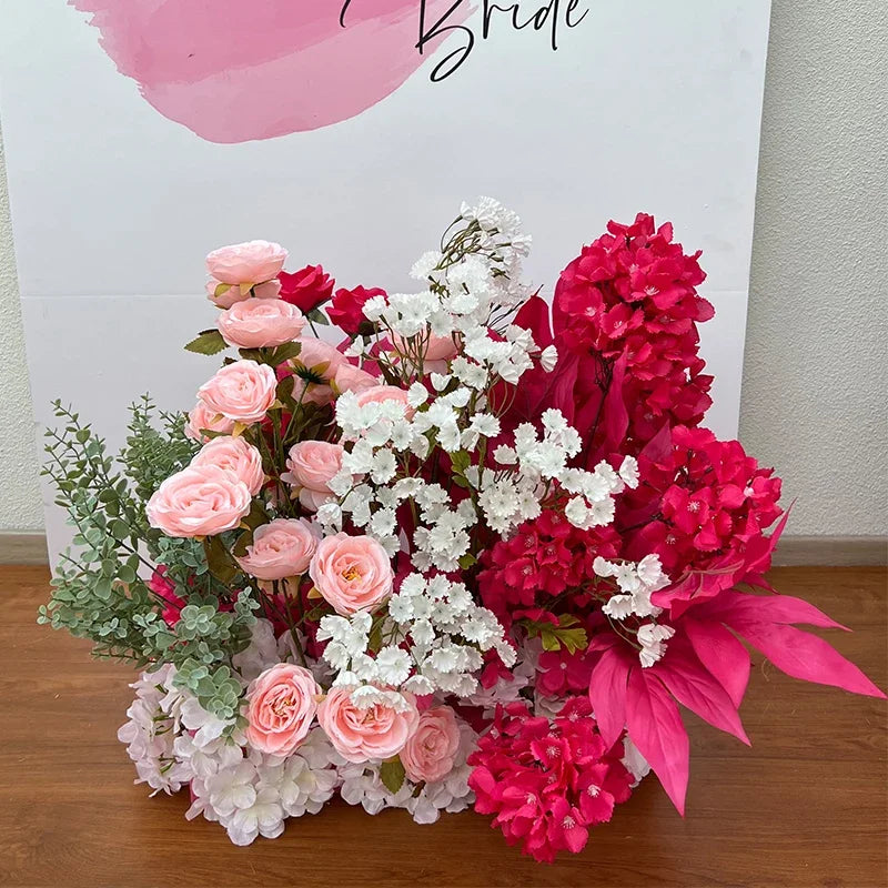 Hot Pink Floor Flower Row Artificial Flower Wedding Decoration Floral Arch Arrangement Welcome Sign Decor Road Lead Flower Ball