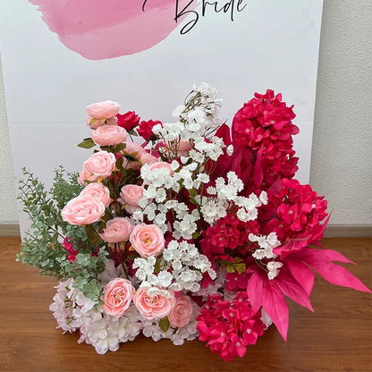 Hot Pink Floor Flower Row Artificial Flower Wedding Decoration Floral Arch Arrangement Welcome Sign Decor Road Lead Flower Ball
