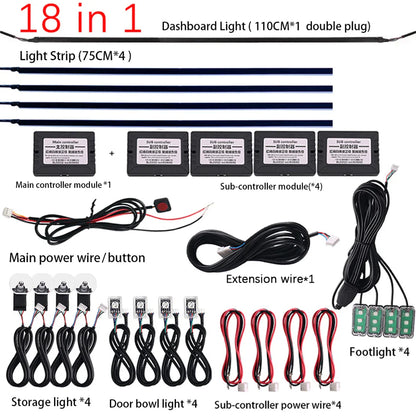 18 In 1 Car LED Ambient Light Interior Lighting RGB Neon Acrylic Strip Backlight Accessories For Auto Decoration Atmosphere Lamp