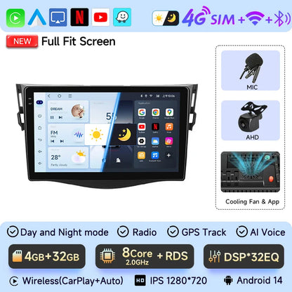 JIUYIN Car Radio For Toyota RAV4 Rav 4 2005-2013 Android 14 Multimedia Player 2Din Carplay DSP Navigation GPS 4G WIFI stereo