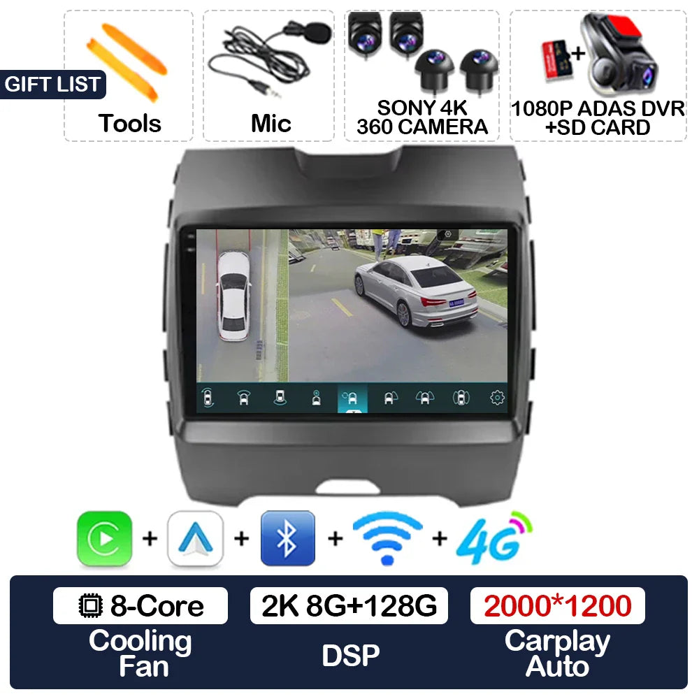 Android 15 Car Radio For Ford Edge 2 2015 2016 2017 2018 BT 4G WIFI Qualcomm Multimedia Video Player QLED GPS NAVI 2DIN LTE 5G