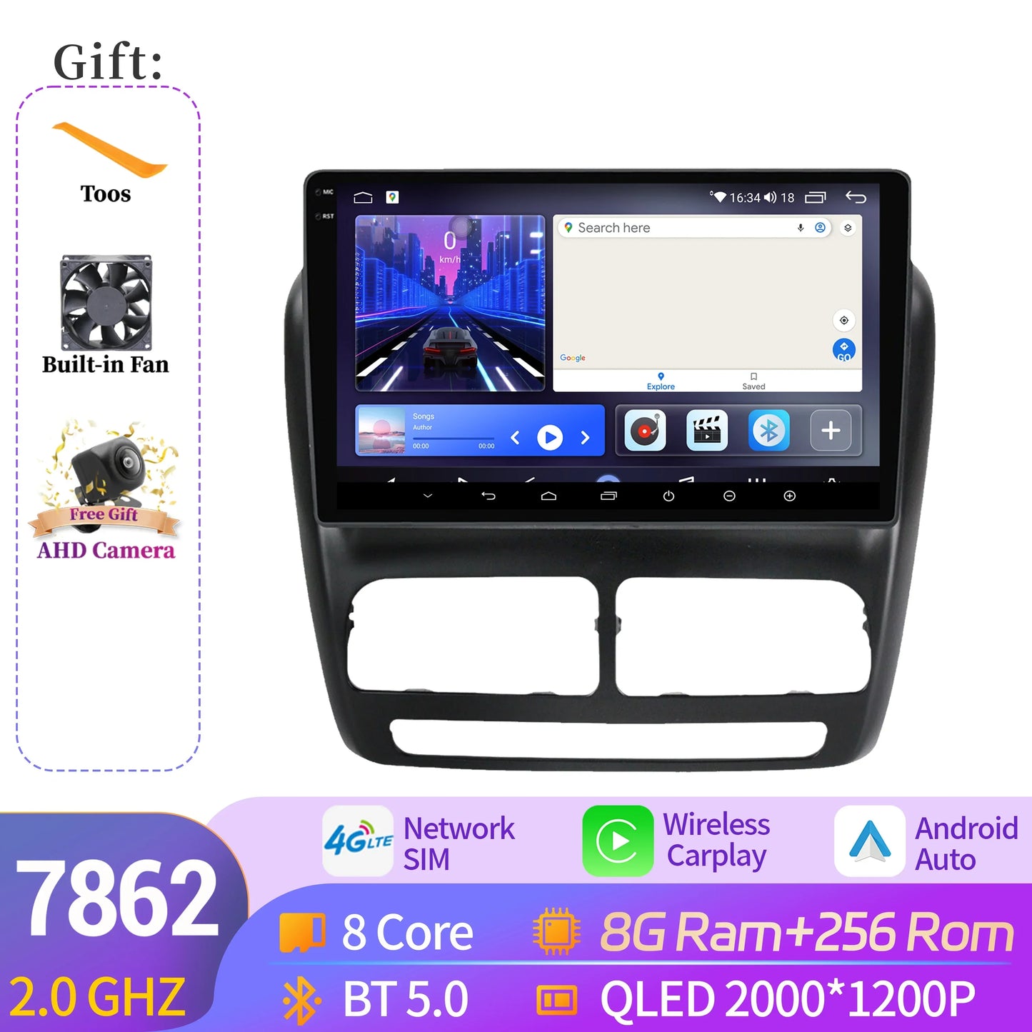 Car Radio For Fiat Doblo-Opel Combo Tour 2010-2015 Android 14 Wireless Carplay Multimedia 7862S 8G 256G Head Unit 2K QLED Screen