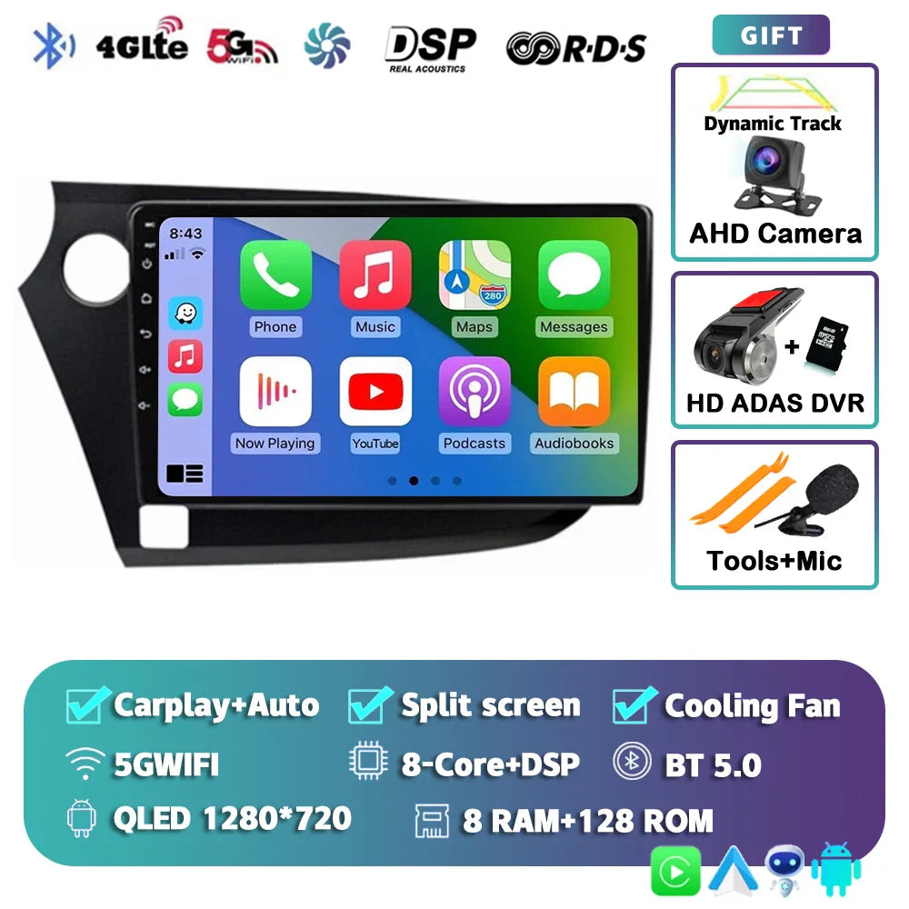 Android 14 Carplay Auto Car Radio Multimedia Player For HONDA INSIGHT 2009-2014 Navigation Autoradio GPS Stereo 2din Head Unit
