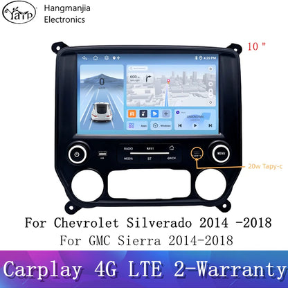 hangmanjia Car Auto Radio Navigation For Chevrolet Silverado GMC Sierra VIA Vtru 2014 - 2018 GPS Android Carplay  Stereo No DVD