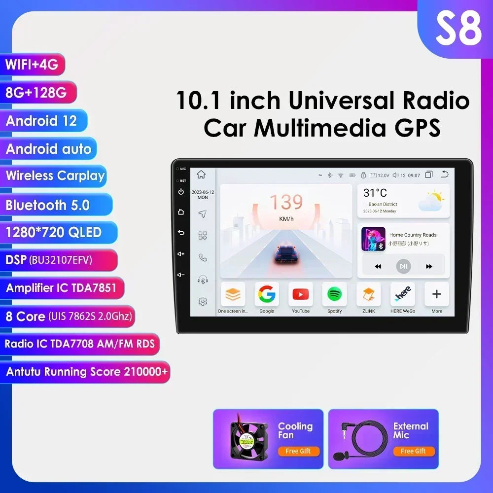 Hizpo Universal Car Radio 2Din 9" 10" 10.33" Android Auto Multimedia GPS CarPlay For Toyota Volkswagen Hyundai Kia Nissan Honda