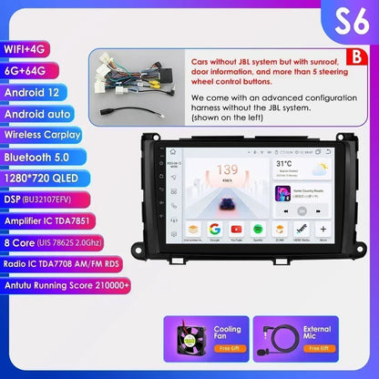 Hizpo For Toyota Sienna XL30 2010-2014 Car Radio Multimedia Video Player Navigation Stereo GPS Android Auto Carplay 8G+128GB RDS
