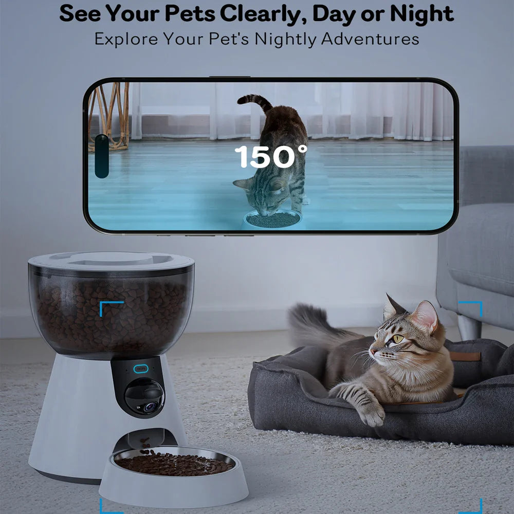 4L New 2.4G 5G HD Camera with Timer Voice Smart Automatic Pet Feeder for Cats and Dogs WiFi Smart Dry Food Feeding Bowl