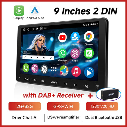 ATOTOZONE 9 Inch Android Car Radio Stereo Multimedia GPS Navigation Bluetooth WiFi FM Support Wireless Android Auto Carplay
