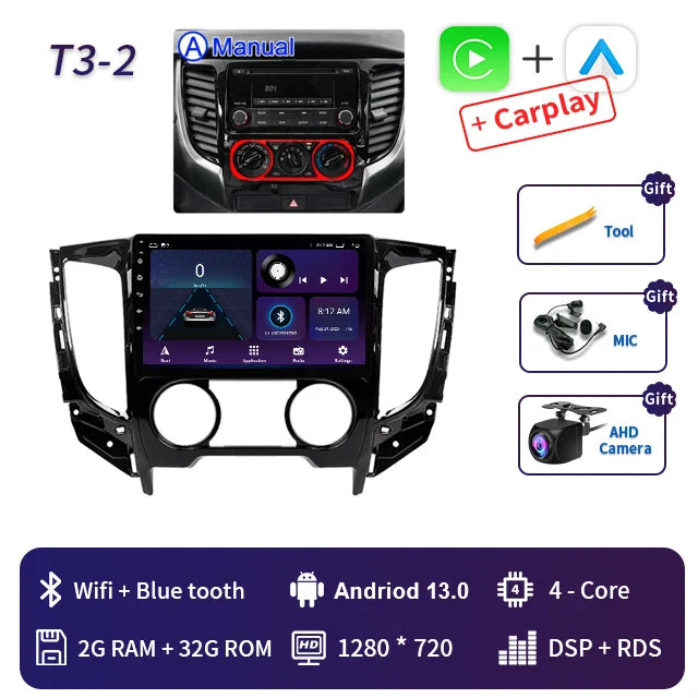 2 Din Android 13 Auto Car Radio Multimedia Video Player Stereo For Mitsubishi L200 5 2015-2019 GPS Navigation Carplay Screen DVD