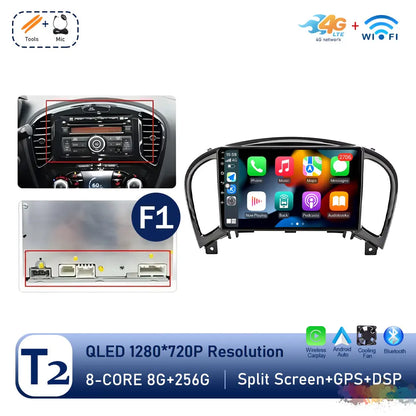 Carplay Android OS for Nissan Juke YF15 2010 - 2014 QLED Touch Screen 9 '' Car Radio Stereo Player GPS Navigation WiFi Head Unit