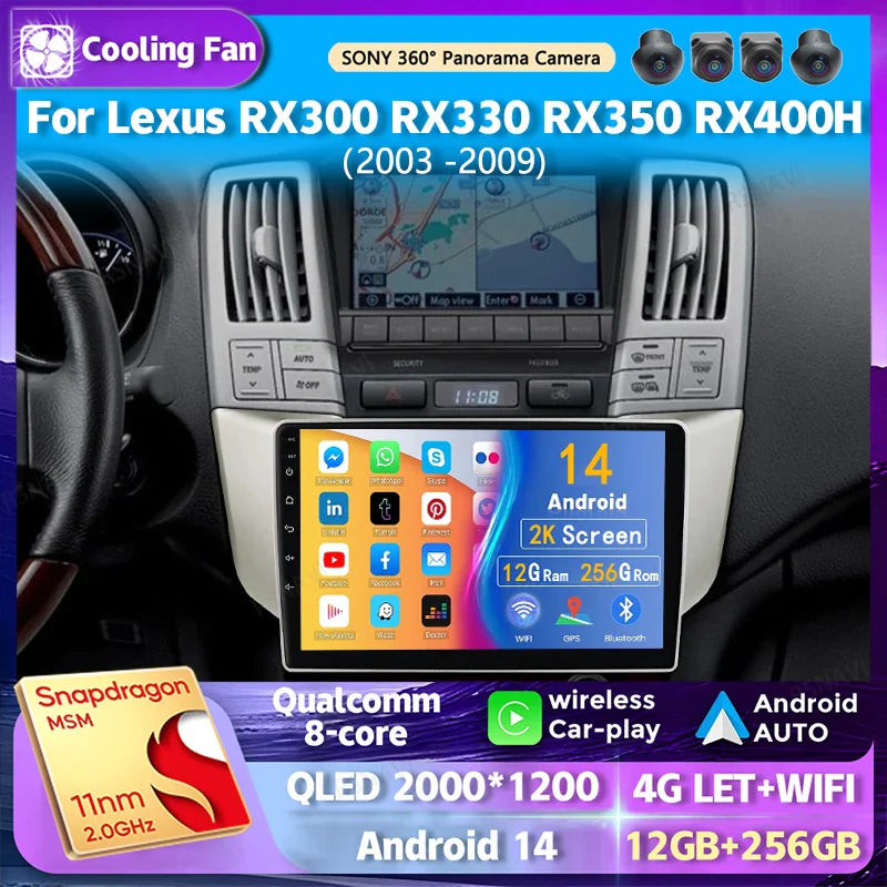 Android 14 wifi+4G Carplay AUTO Car Radio For Lexus RX300 RX330 RX350 RX400H 2003 -2009 Navigation GPS Player Stereo Multimedia
