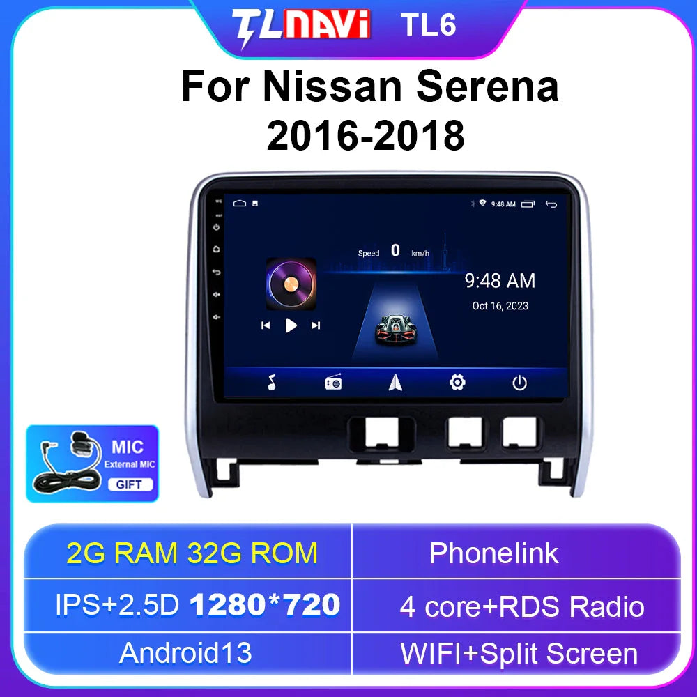 Android Auto Car Radio For 2016 2017 2018 Nissan Serena GPS Navigation System 8G RAM128G ROM Carplay Head Unit Multimedia player