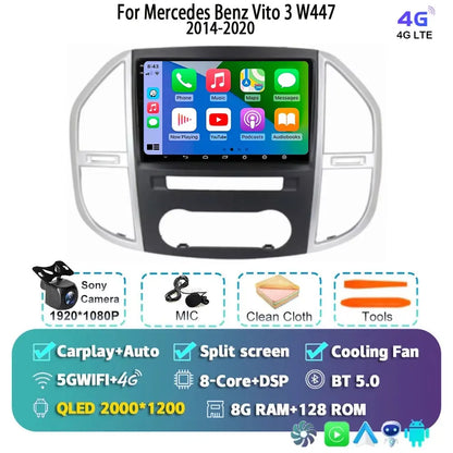 Android 14 For Mercedes Benz Vito 3 W447 2014-2020 2K QLED Android Car Radio Multimedia Video Player 4G Stereo CarPlay Head Unit