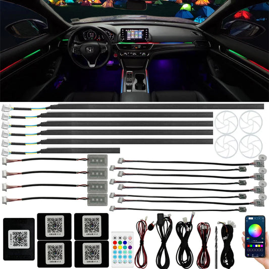 22in1 Universal Symphony Colorful Car Ambient Light Neon RGB Automobile Acrylic Strip Decor lamp APP & RF Remote Controller