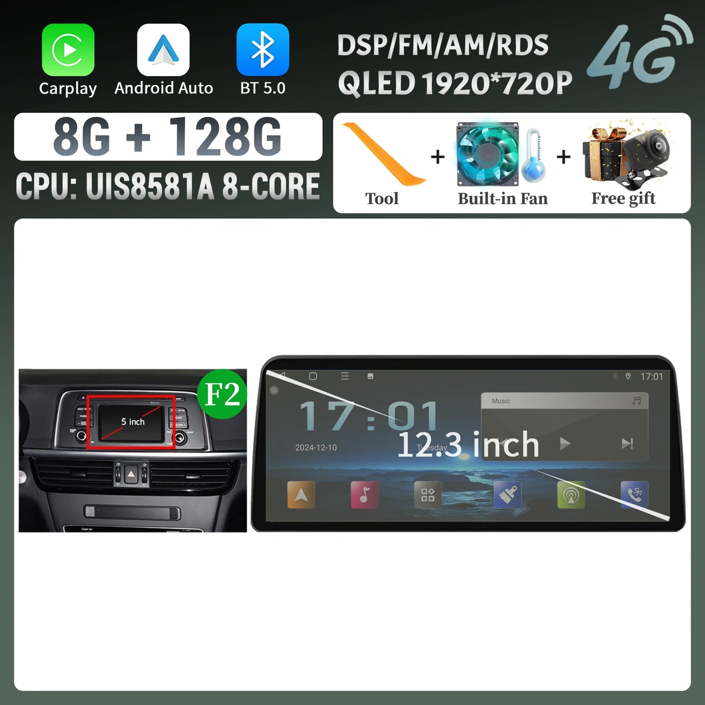 12.3inch Android 14 For KIA K5 Optima 2015 2016 2017 2018 2019 Car Radio Multimedia Navigation GPS Carplay Stereo Touch Screen